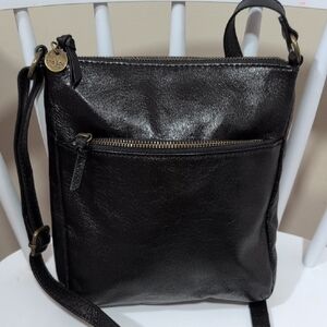 The Sak Black Leather Crossbody Purse with Front Zip Pocket